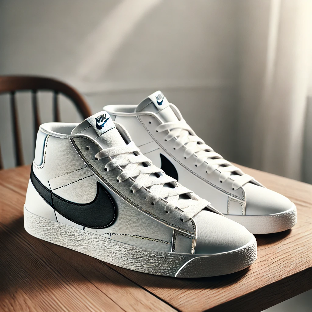 Standing out Nike Blazers shoes for women, these shoes have a clean wooden theme.