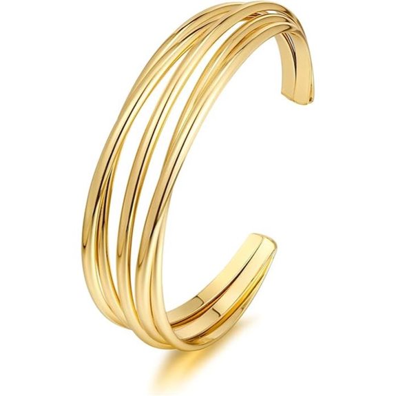 Gold Cuff Bracelet for Women Adjustable Multi-Layer