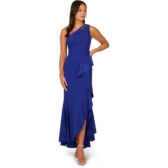 Adrianna Papell Womens Beaded Knit Crepe Gown