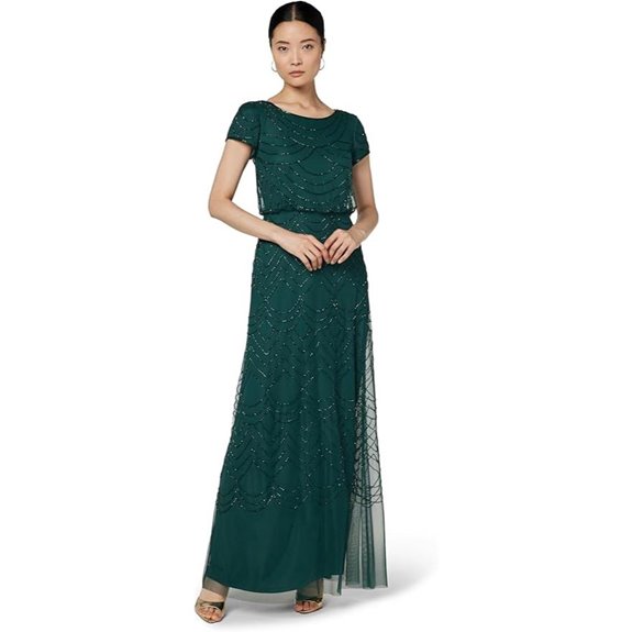 Adrianna Papell Womens Short Sleeve Blouson Beaded Gown