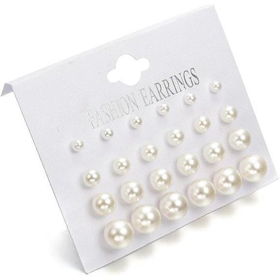 12 Pairs Black White Pearl Earrings Stud Sets