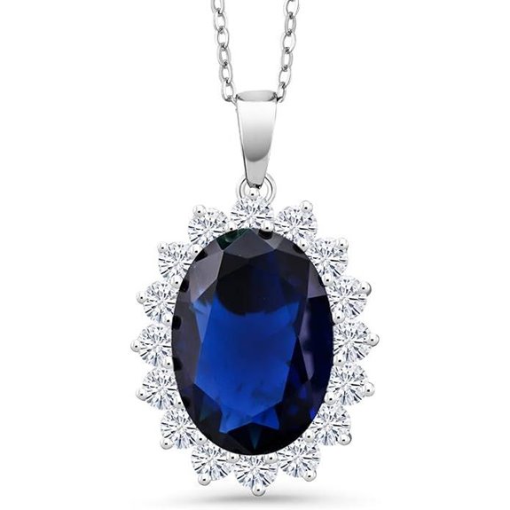Gem Stone King Blue Simulated Sapphire Pendant Necklace