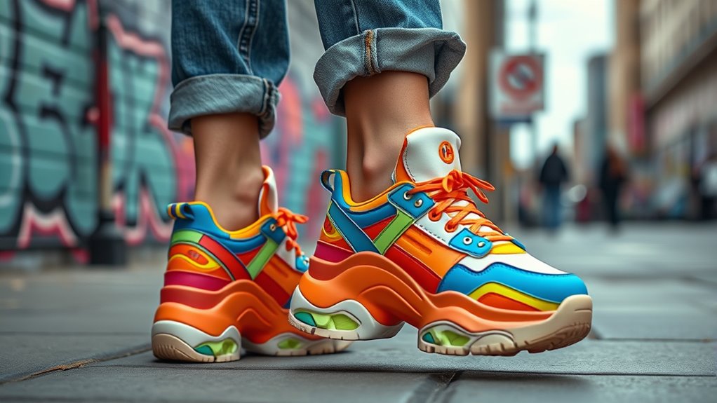 colorful chunky sneakers styling