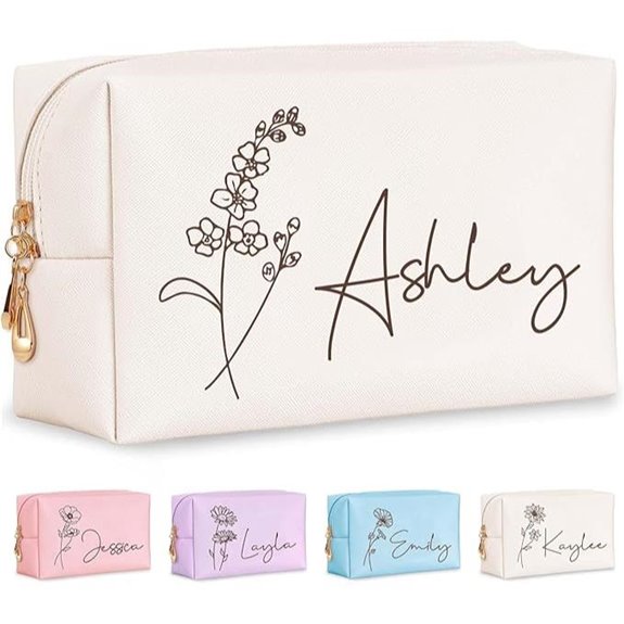 Personalized Makeup Bag with Name & Birth Flower