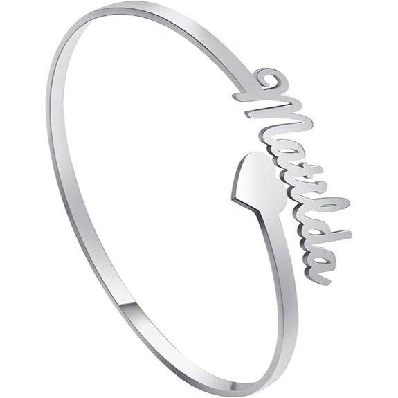 Personalized Name Heart Engraved Cuff Bracelet for Women