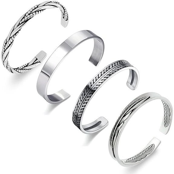 RIOSO Men's Leaf Pattern Cuff Bracelets (4 Pack)