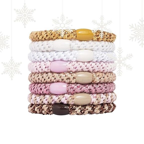 Pink White & Gold Hair Ties for Thick Hair (8 Pack)