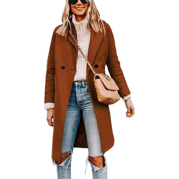 Tanming Women's Wool Blend Double-Breasted Trench Coat