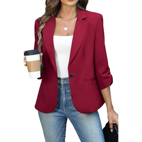 ELLEVEN Women's Ruched 3/4 Sleeve Blazer