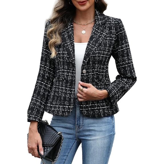 ELLEVEN Women's Tweed Blazer with Pockets