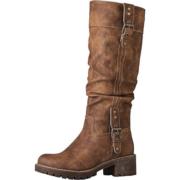 GLOBALWIN Women's Chunky Low Heels Boots Knee High Boots For Women