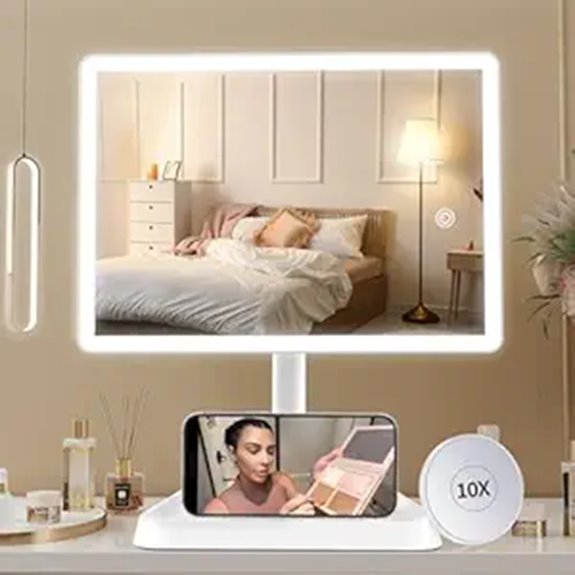 FUNTOUCH Lighted Makeup Mirror with Magnifier and Phone Holder