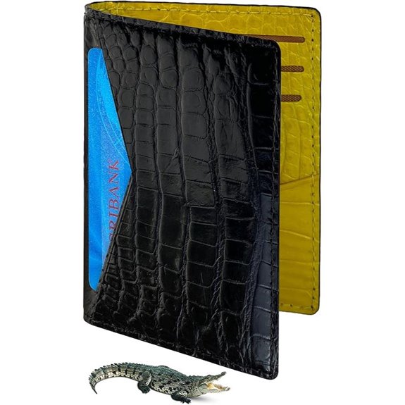 Black Yellow RFID Blocking Leather Card Wallet for Men