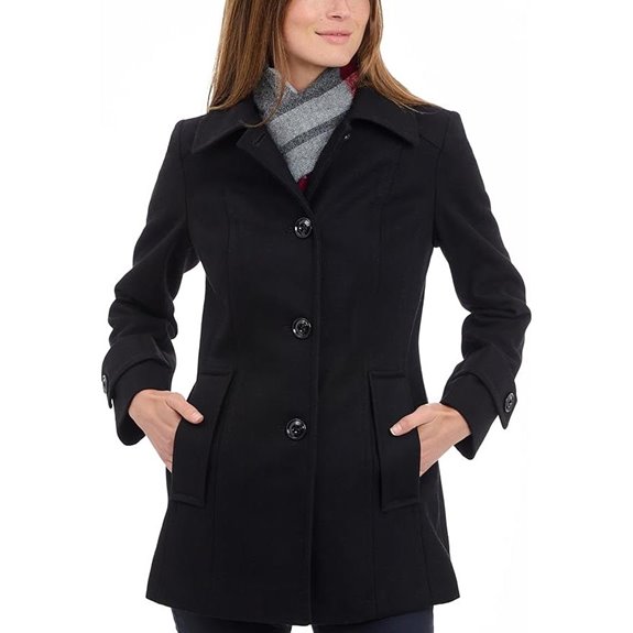 LONDON FOG Womens Single-breasted Wool Blend Coat With Scarf