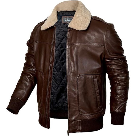 STREGA Men's Leather Bomber Jacket with Sherpa Collar