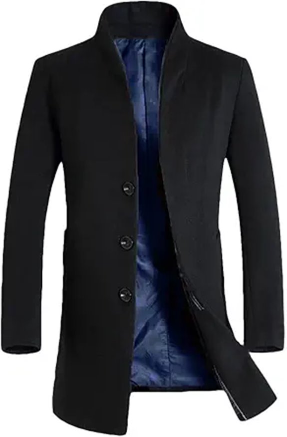 Lavnis Men's Trench Coat Long Wool Blend Overcoat Slim Fit Down Topcoat