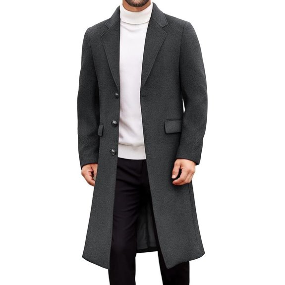 COOFANDY Men's Wool Blend Trench Coat with Pockets
