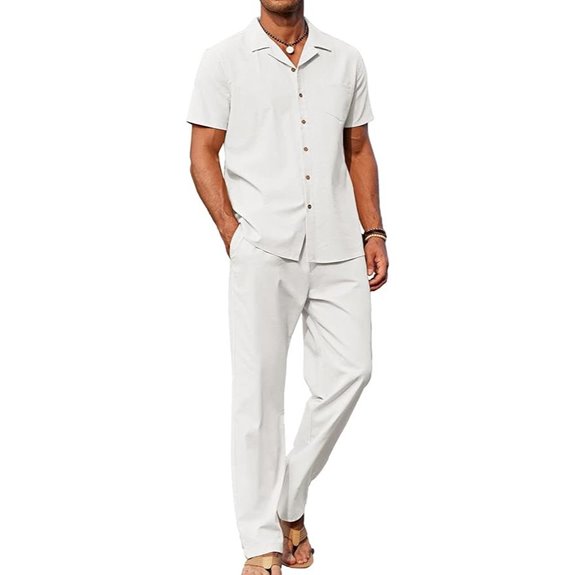 COOFANDY Men Linen Beach Shirt and Pants Set