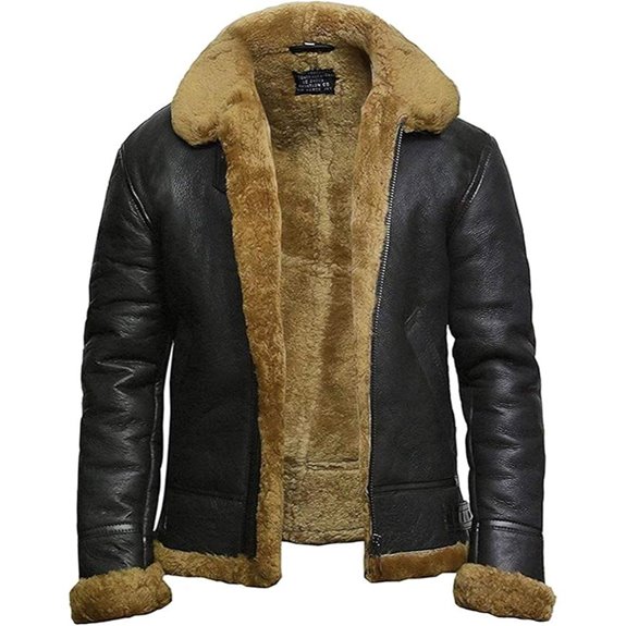 BRANDSLOCK Mens Flying B3 Genuine Shearling Sheepskin Leather Bomber Jacket