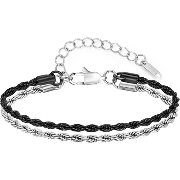 VNOX Men's Silver & Black Stainless Steel Bracelet