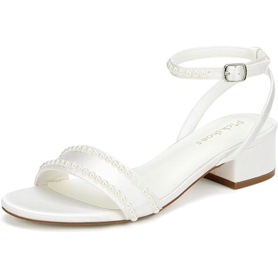 Low Heel Bridal Wedding Shoes with Pearl Detailing