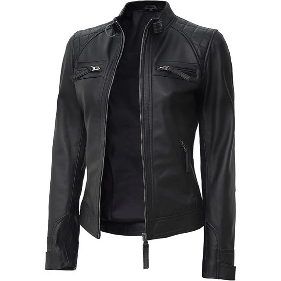 Blingsoul Women’s Quilted Leather Cafe Racer Jacket