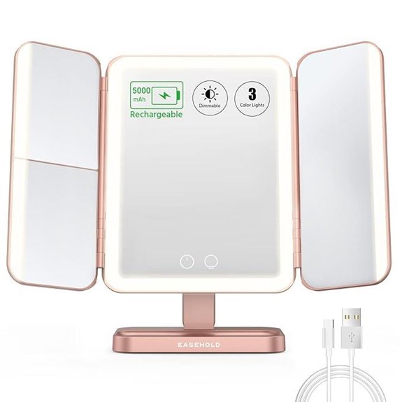Easehold Rechargeable Lighted Makeup Mirror with Magnification