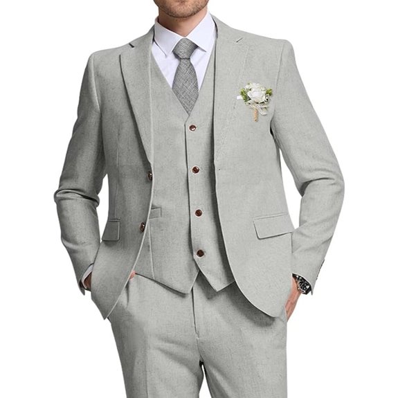 Retro Linen Suit for Men 3-Piece Slim Fit Tuxedo