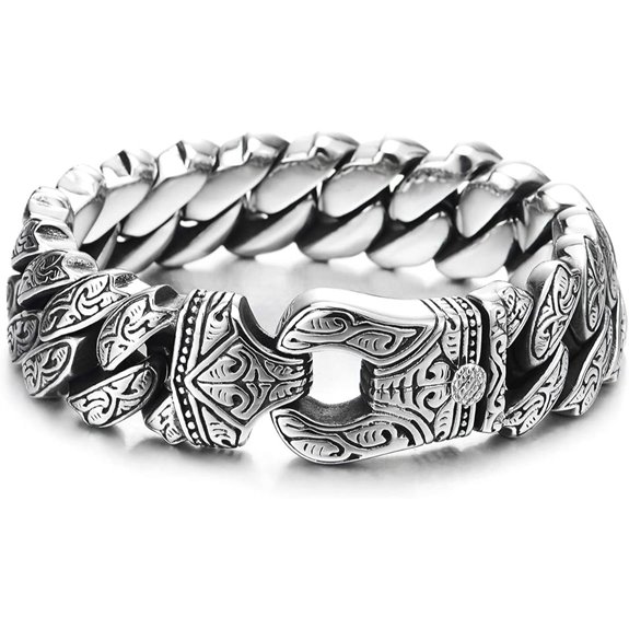 CoolSteelandBeyond Men's Vintage Steel Curb Bracelet