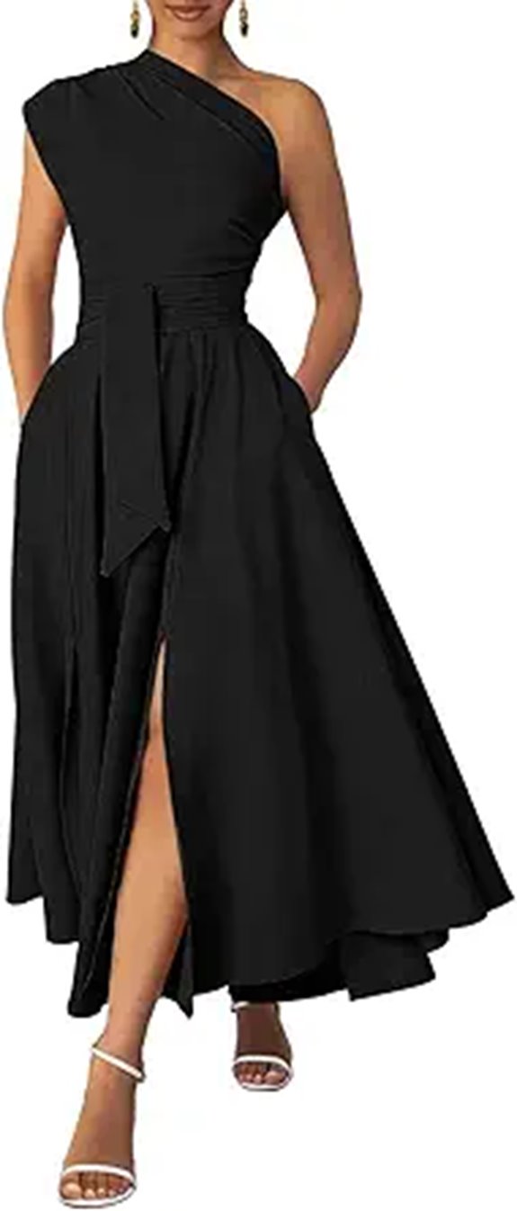 Ekaliy Women's One-Shoulder Belted Maxi Dress