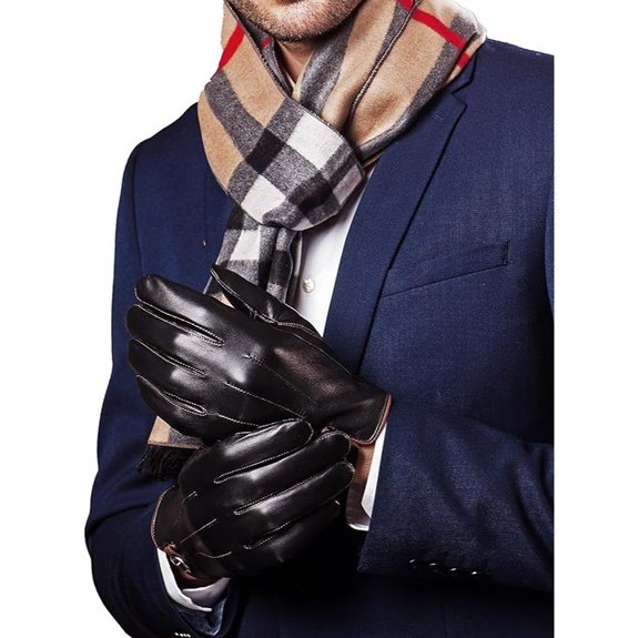 YISEVEN Winter Men's Lambskin Leather Gloves Touchscreen