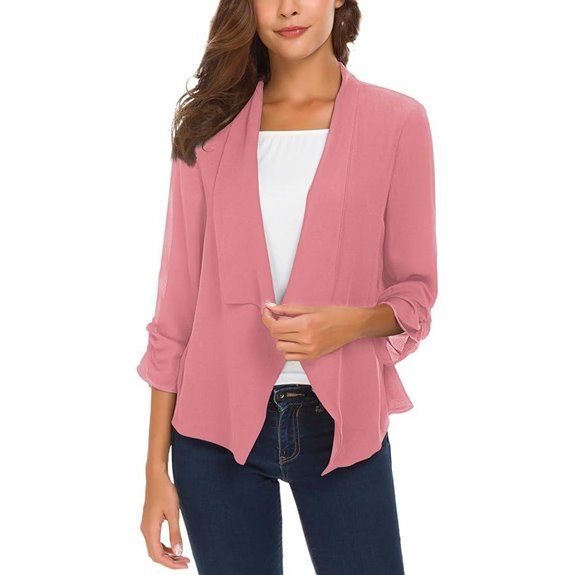 Urban CoCo Women's Ruched Sleeve Lightweight Thin Chiffon Blazer