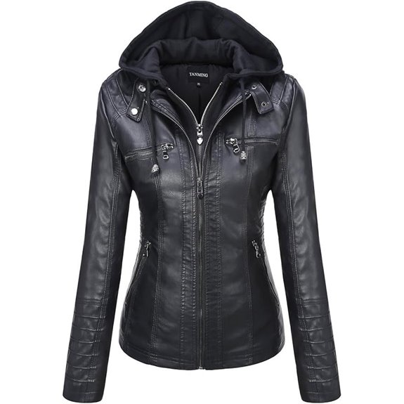 Tanming Women's Faux Leather Hooded Moto Jacket