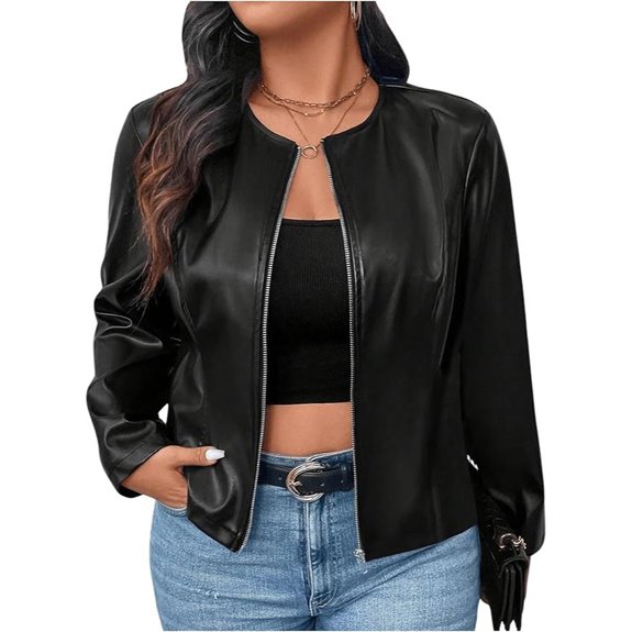 SOLY HUX Women's Plus Size Leather Bomber Jacket