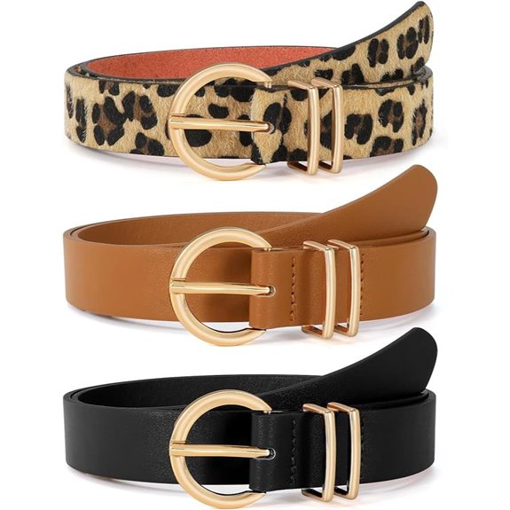 VONMELLI Women's Leather Belts 3-Pack with Gold Buckle