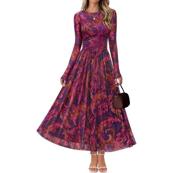 MEROKEETY Women's Long Sleeve Floral Maxi Dress