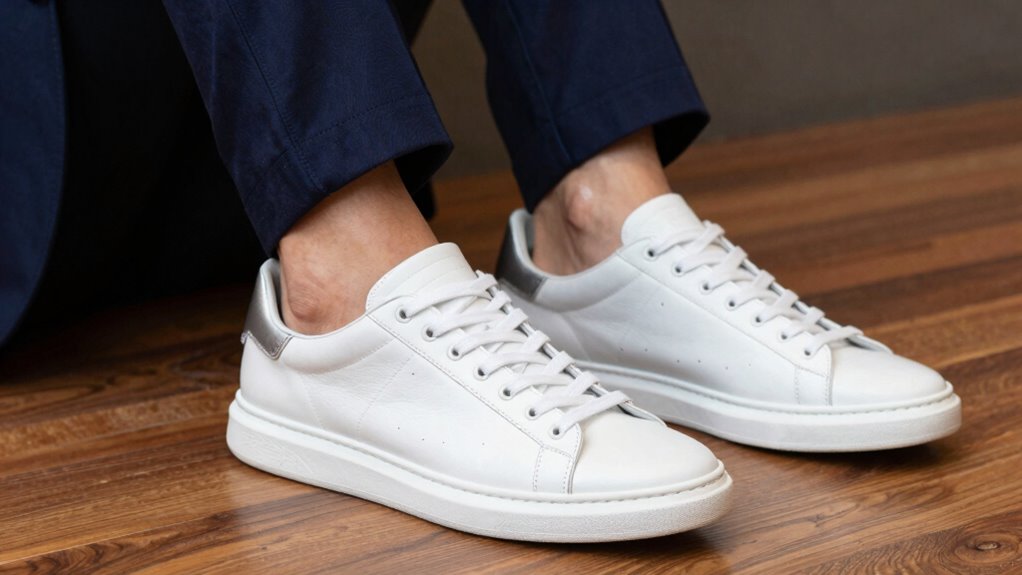 white sneakers elevate tailored ensembles