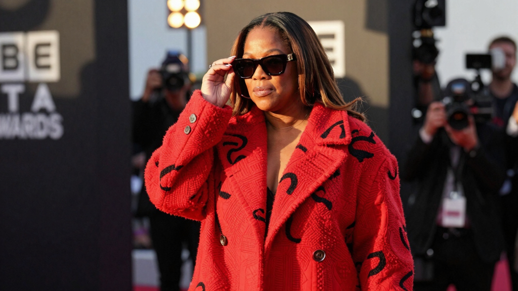 Queen Latifah Bundles Up in a Bold, Oversized Coat on the 2026 BET Awards Red Carpet
