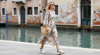 Laura Dern Pairs A Floral Dress With Low-profile Vivaia Sneakers In Venice