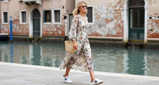 Laura Dern Pairs A Floral Dress With Low-profile Vivaia Sneakers In Venice